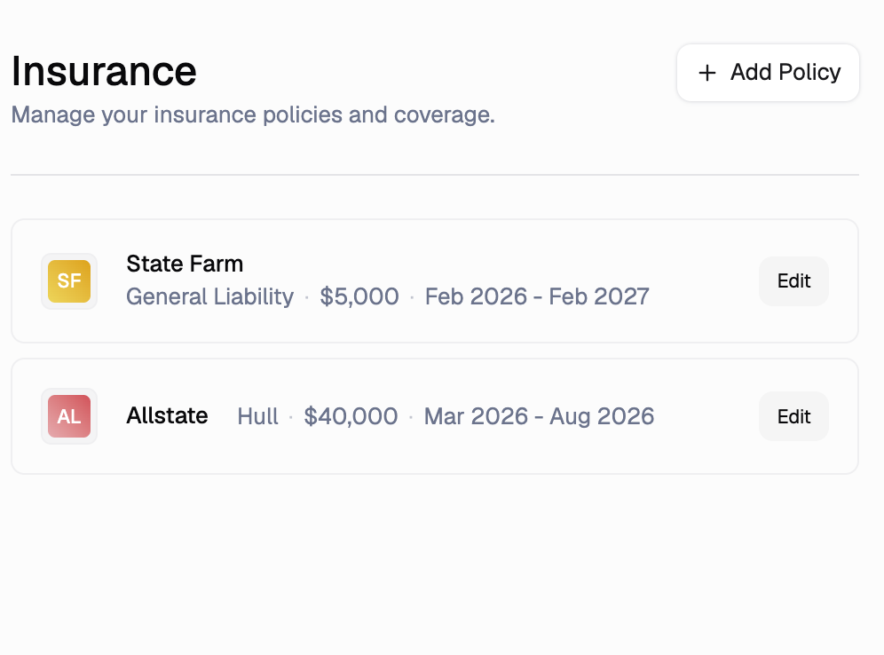 Compliance record showing license details, expiration date, and renewal status